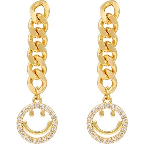 ZHINI New Punk Metal Long Earrings for Women Luxury Color Crystal Smiley Face Dangle Drop Earring Wedding Jewelry 2021 brincos