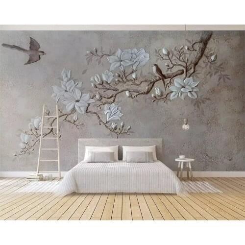 Beibehang Custom fashion classic 3D embossed branches magnolia magpie background papel de parede 3d wallpaper papier peint