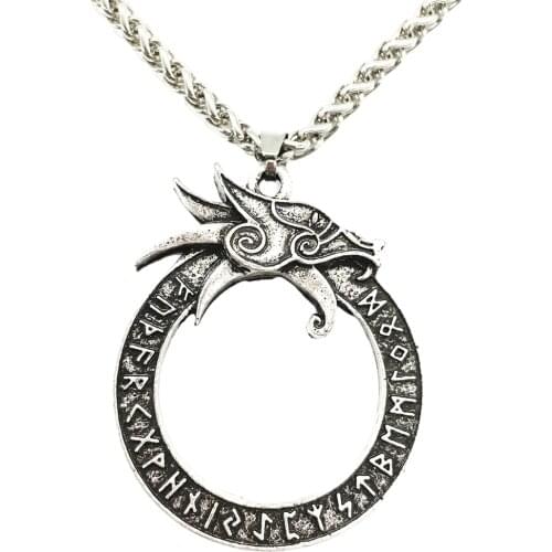 Runic Runes Amulet Gothic Accessories Ouroboros Norse Dragon Goth Necklace Viking Talisman Jewelery