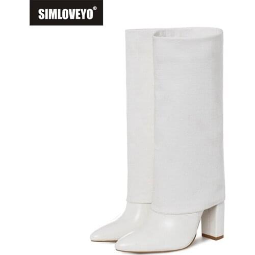 SIMLOVEYO Female genuine leather boats Knee boots Pointed toe Big tube Crocodile Fashion Autumn winter High quality Cool Solid