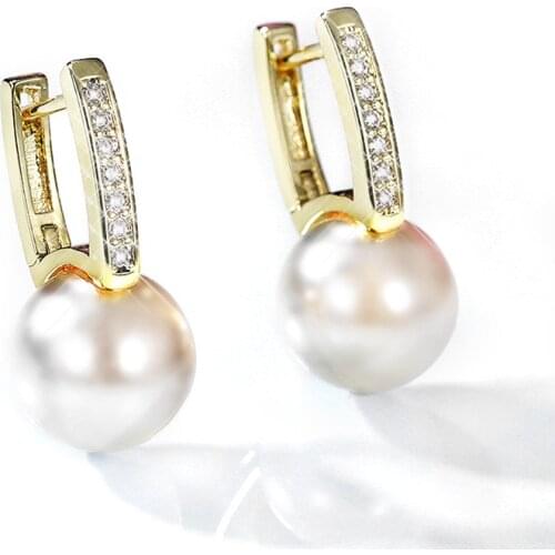 Huitan Elegant Imitation Pearl Earrings for Women Wedding Party Dangle Earrings Gold Color Good Quality Female Statement Jewelry