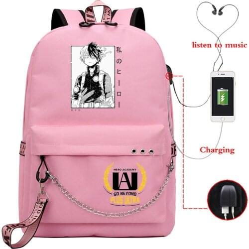 Anime My Hero Academia Girls School Bag Shoto Todoroki Usb Charging Backpack Boku No Hero Academia Kawaii Teenager Bookbag Bag