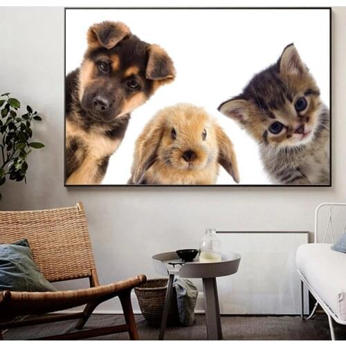 Modern Animal Art Lovely Cat Dog Canvas Painting Wall Art Posters Prints Wall Pictures for Living Room Home Wall Cuadros Decor
