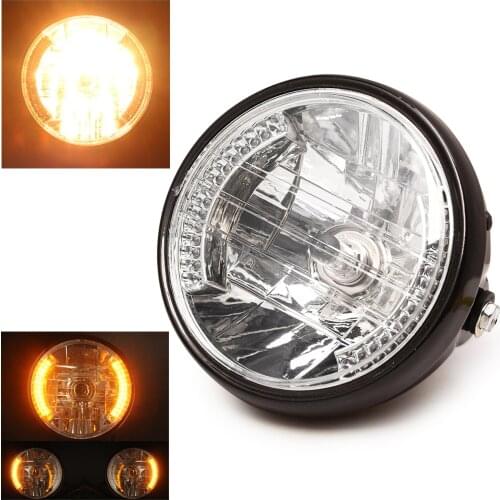 Black Headlights+Clear Reflector Round Headlight Turn Signal light Head Lamp Universal 7" Motorcycle 12v