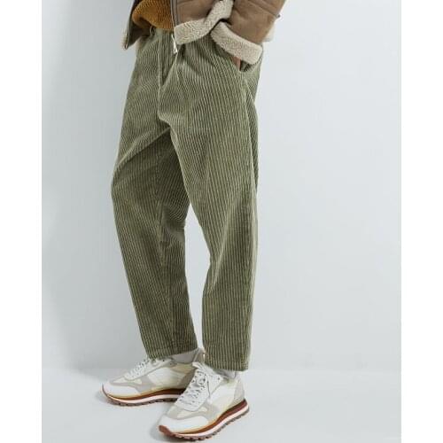 Custom spring army green loose chino corduroy pants for men