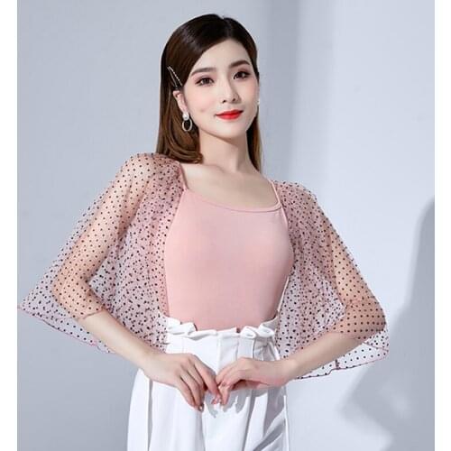Polka Dot Mesh Flared Sleeve Latin Dance Tops Waltz Tango Performance Stage Wear Ballroom Competition Clothes For Female YS1859