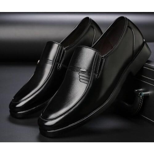New Black Men Formal Leather Shoes Slip On Spring Autumn Mens Dress Classic Business Gentleman Large Size