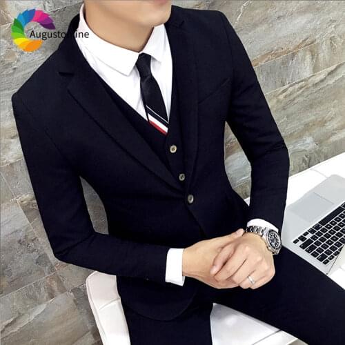 Smart Casual Black Men Suits Slim Fit Wedding Groom Tuxedos Custom Made Best Man Blazer 3Piece Jacket Pants Vest Terno Masculino