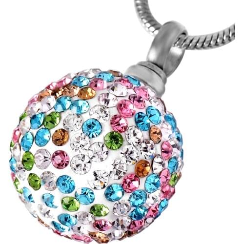 IJD8865 High Quality Crystal Ball Cremation Pendant Memorial Necklace Ashes Holder Urn Keepsake Jewelry with Snake Chain