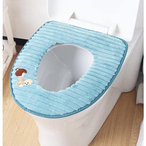 ZhangJi 1 pcs Corduroy soft thick stripes toilet seat cover 43*37cm waterproof toilet mat warm cushion toilet overcoat washable