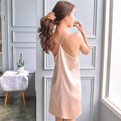 Ladies Sexy Silk Satin Nightdress Sleeveless Nighties Nightwear Peignoirs for Womens Pajamas Nightgown Nightdress Dressing Gown