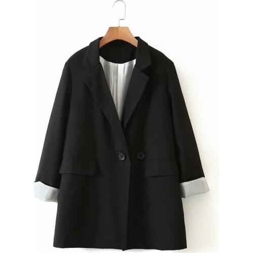 ZXQJ Women Minimalist Black Pockets Blazer 2021 Automn Fashion Ladies Elegant Loose Chic Coat Female Oversize Thick Outerwear