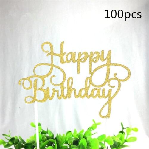 100pcs Glitter Paper Happy Birthday Cake Topper Cupcake Dessert Decoration Supplies for Birthday Party Celebration
