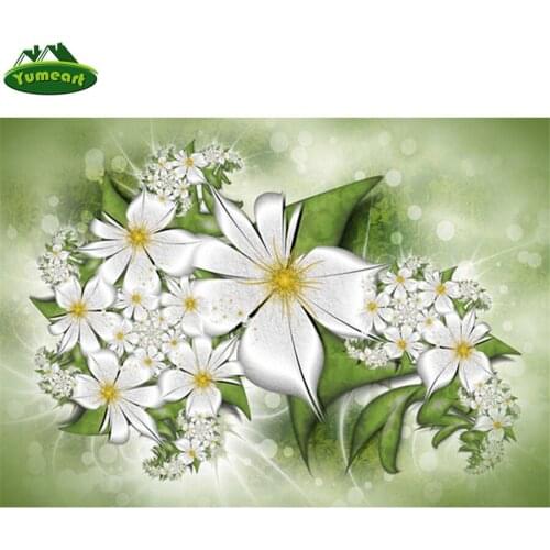 Diamond Painting by Number Full Square Drill "Green flowers" Mosaic DIY Needlework Diamond Embroidery Gift Warm Home Decoration