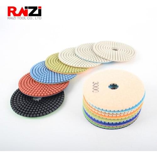 Raizi 4 inch/100 mm Diamond Polishing Pads Wet Grit 50-3000 for Granite Stone Polishing Abrasive Granite Tools Sanding Discs