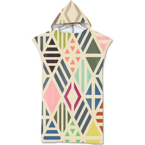Geometric Printed Microfiber Bath Beach Towel with Hood Hooded Robe Poncho for Swimming Beach Surf Man Woman Bathrobe Beachwear
