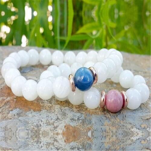 2pcs 8mm Natural Moonstone Handmade Mala Bracelet Chakas Ruyi Stretchy Spirituality Reiki Bless Yoga