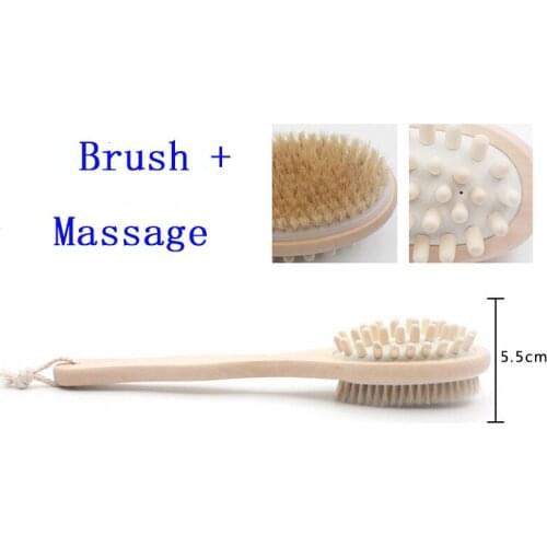 35cm Long Wood Wooden Body Brush Massager Bath Shower Back Spa Scrubber Tool Double-sided Massage Bathroom Bath Brush