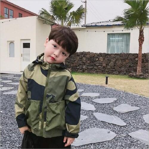 2021 New Spring 2-11Years Childrens Outerwear Jacket For Boys Coat Baby Camouflage Hooded Windbreaker For Kids Tops Clothes