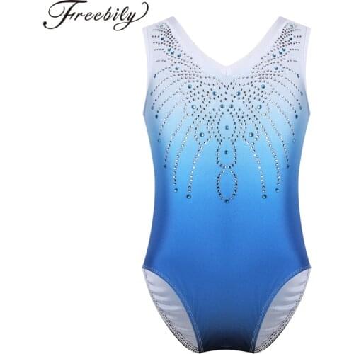 Freebily Toddler Girl Sparkly Sleeveless Leotard for Girls Children Gymnastics Costume Jumpsuit with Rhinestone Kids Dance Wear