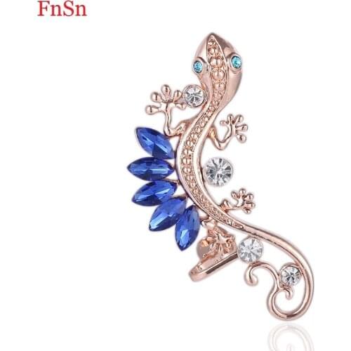 Fnsn 2017 New Arrivals Fashion Earrings Jewelry Gold Colour Crystal Clip Earring For Women Animal Zinc Alloy Clip Earrings Gift
