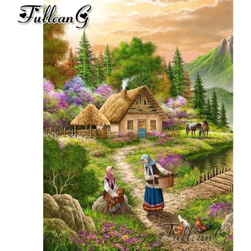 FULLCANG Farmhouse landscape 5d diy mosaic diamond painting full square round drill rhinestone embroidery sale Home decor FC3153