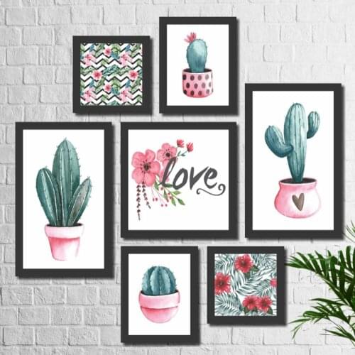 HLO 2021 6 Pieces Cactus Frames Living Room Home Decoration Colorful Love Wooden Decor Safe Shopping Trendy Elegant Gift Idea