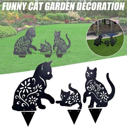 Art Outdoor Kitten Metal Statue Peg 2D Cat Figure Ground Insert Decor For Yard Decor Gift Manor Lawn Black Garden Decoration