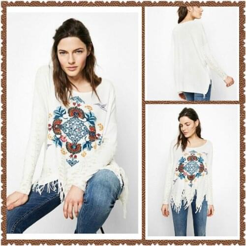 Spanish floral print shirt fashion fringe base sweater