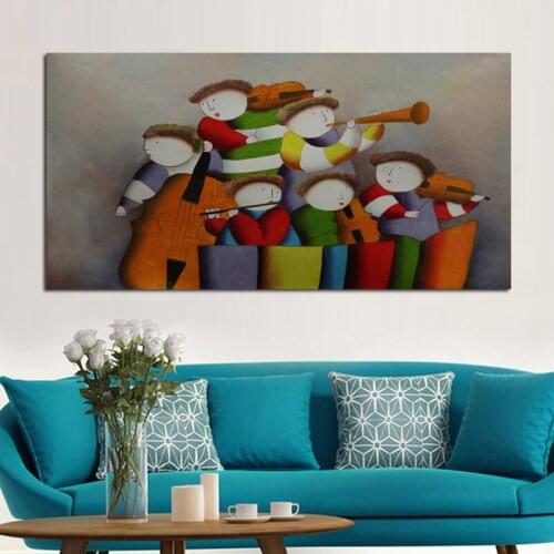 Handpainted cartoon Oil Paintings Kids Concert Playing wall art Pictures High Quality Wall Stickers on Canvas for living room