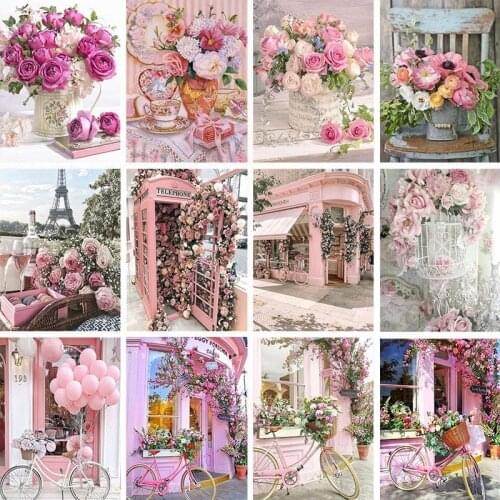 GATYZTORY Oil Painting By Numbers Pink Flower 60x75cm DIY Paint By Numbers For Adult Frameless Canvas Painting Unique Gift