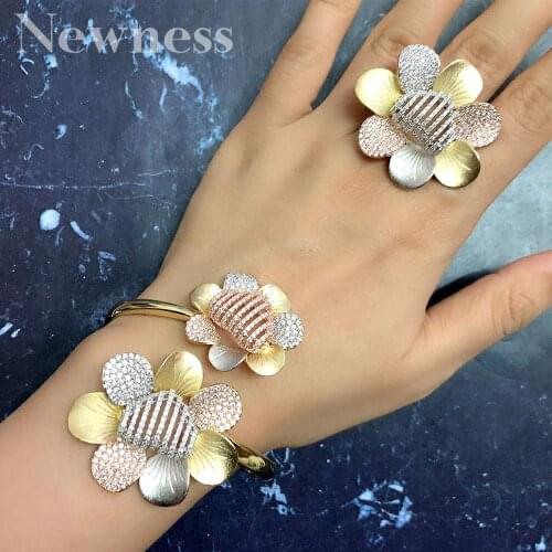 Newness Luxury Cubic Zircon NigerianBangle Ring Set For Women Wedding Flower African Dubai Bridal Jewelry Set