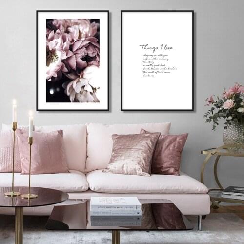 Pretty Pink Peony Flowers Canvas Painting Nordic Posters And Prints Quote Modern Wall Art Decoration Pictures Bedroom Home Decor