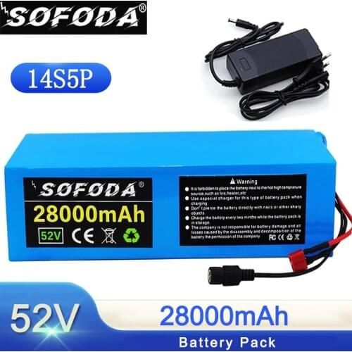 SOFODA 52V ebike battery 52V 28Ah lithium ion battery electric bicycle battery 52V 1200W electric scooter battery T plug