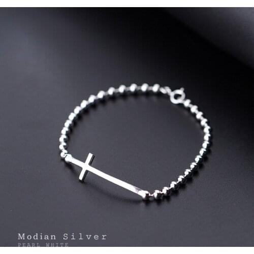 Modian Classic 925 Sterling Silver Fashion Simple Cross Charm Bracelet & Bangle Fit Women Japanese Style Fine Jewelry Party Gift