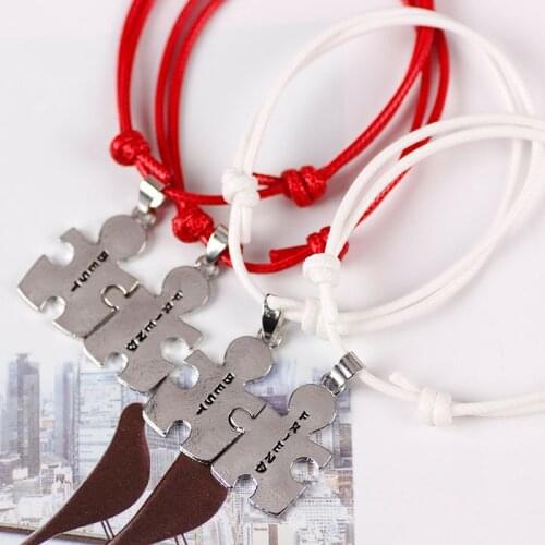 Fashion Simple Best Friend Bracelet Geometric Puzzle Human Shape Pendant Accessories Leather Strap Lady Friendship Jewelry Gift