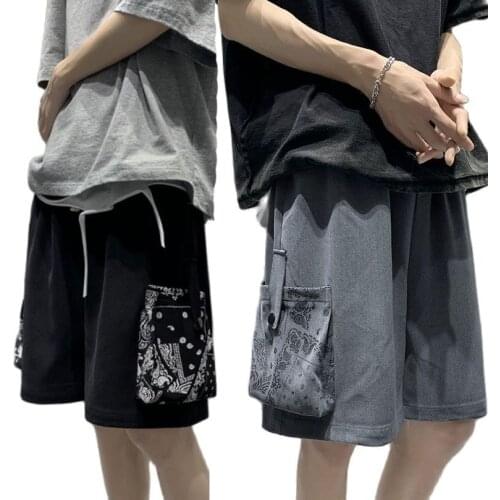 Oversized Mens Summer Short Bandana Pocket Short Pants Straight Paisley Male clothes 2021 Korean Fashion Casual