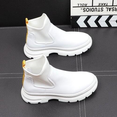 British style mens fashion punk nightclub wear chelsea boots black white cow leather shoes handsome platform boot ankle botas