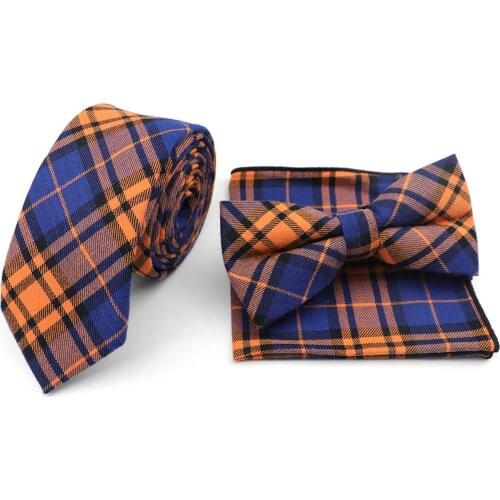 Mens 100% Cotton Designer Skinny Striped Plaid Soft Pocket Square Handkerchief Butterfly Bow Tie 6cm Ties Suits Sets for Men