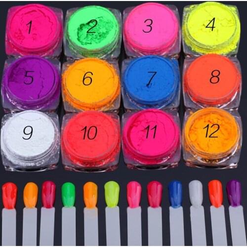 12 Jars Neon Phosphor Pigment Powder Set 3D Fluorescent Nail Glitter Eye Powder Manicure Nail Art Dust For Nail Art Decoration