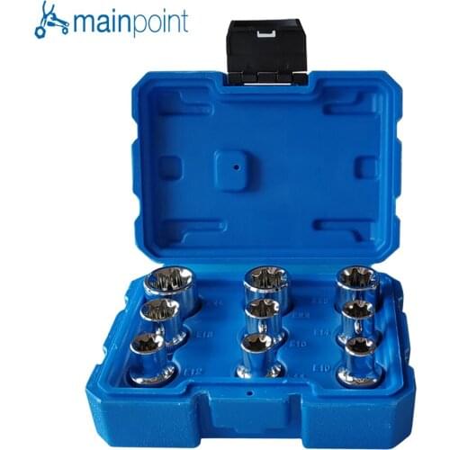 Mainpoint 9Pcs E-Socket 1/2" Torx Star Bits CRV Steel Female Socket Nuts Set E10/E11/E12/E14/E16/E18/E20/E22/E24 Hand Tools