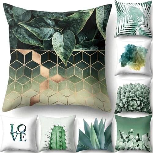 Microfine Pillow Cushion Cover Decorations for Home Velvet Fabric Square 45*45cm Emerald Green Cactus Plant Pillow Case