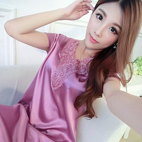 Satin Nightshirts For Women Ladies faux Silk Sleeping Dress female Nightdress Sleepwear Pijama Pyjama Nightwear summer nightgown