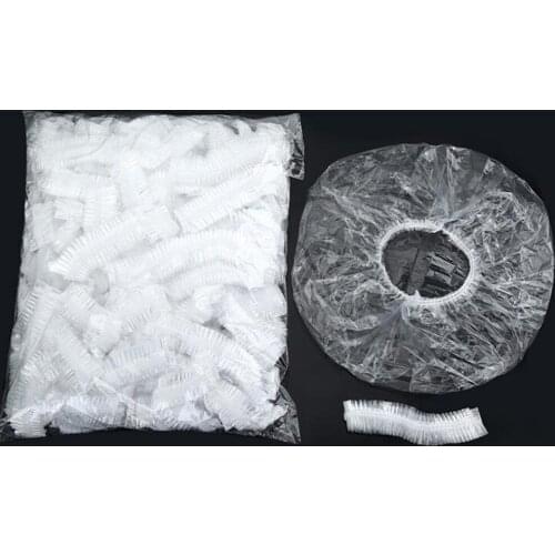 100pcs/lot Disposable Shower Caps Hat Bathing Caps Hotel One-Off Elastic Shower Cap Clear Hair Salon Bathroom Products Bath Caps
