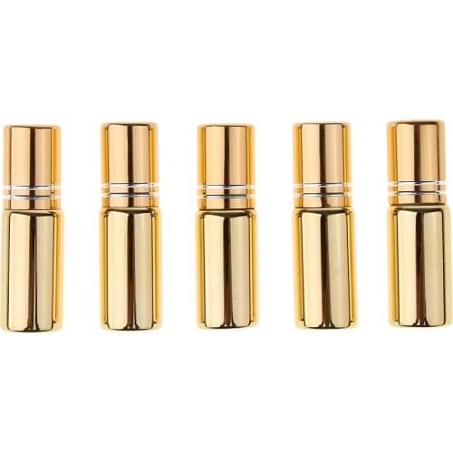 5Pcs Empty Roll On Bottles 5ml Glass Roller Bottle Containers For Perfume Essential Oils, Silver / Gold