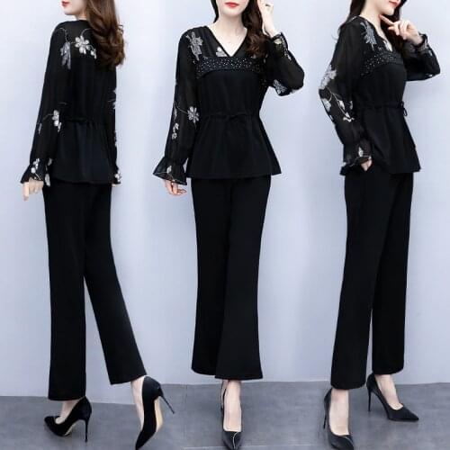 Plus size womens top&pants set casual two-piece suit fashion ensemble femme deux pieces year-old female costume
