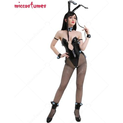 Reika Shimohira Bunny Girl Sexy Jumpsuit Black Leather Zentai Bodysuit Full Set Cosplay Costume with Rabbit Ears and Pantyhose