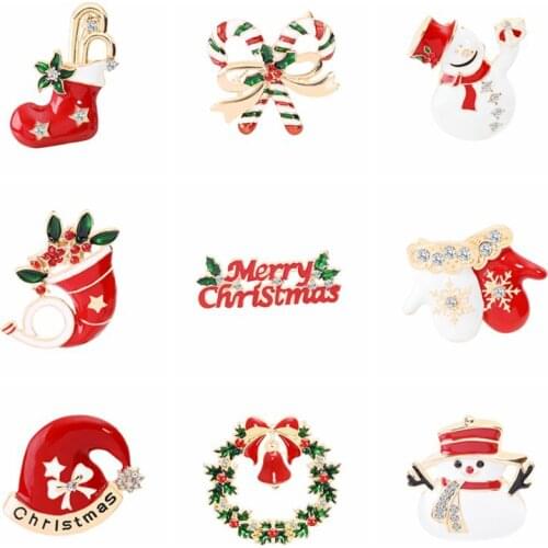 Christmas red enamel pins brooches wreath circle pin Christmas decoration bell cartoon bow knot box lapel pin badge button broch