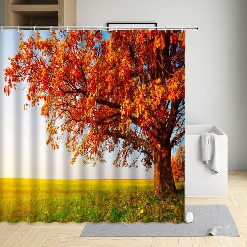 Autumn Forest Landscape Shower Curtains Tree Natural Scenery Flower Bathroom Waterproof Polyester Washable Fabric Sets With Hook