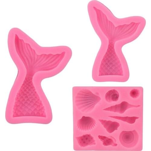 Marine Theme Fondant Silicone Mold Seashell Conch Mermaid Tail Coral DIY Handmade Baking Tools For Mermaid Theme Cake Decoration